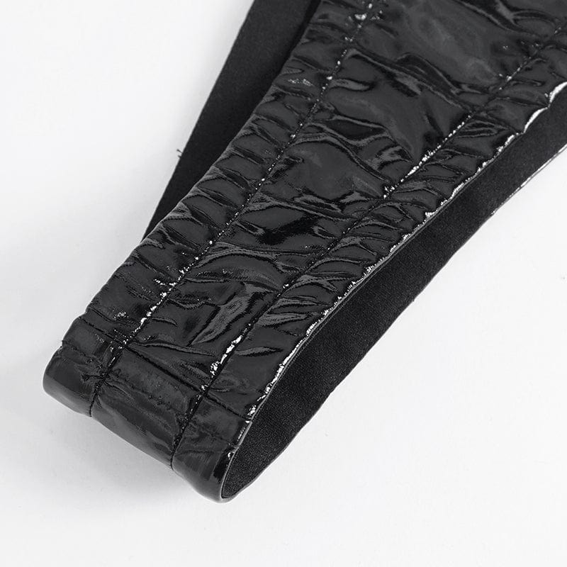 DEVIL FASHION Women's Punk Strappy Ring Faux Leather Lingerie