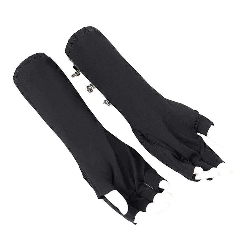DEVIL FASHION Women's Punk Studded Chained Faux Leather Half-finger Gloves