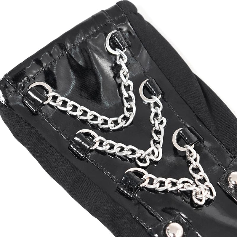 DEVIL FASHION Women's Punk Studded Chained Faux Leather Half-finger Gloves