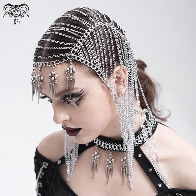 DEVIL FASHION Women's Punk Studded Chained Headwear