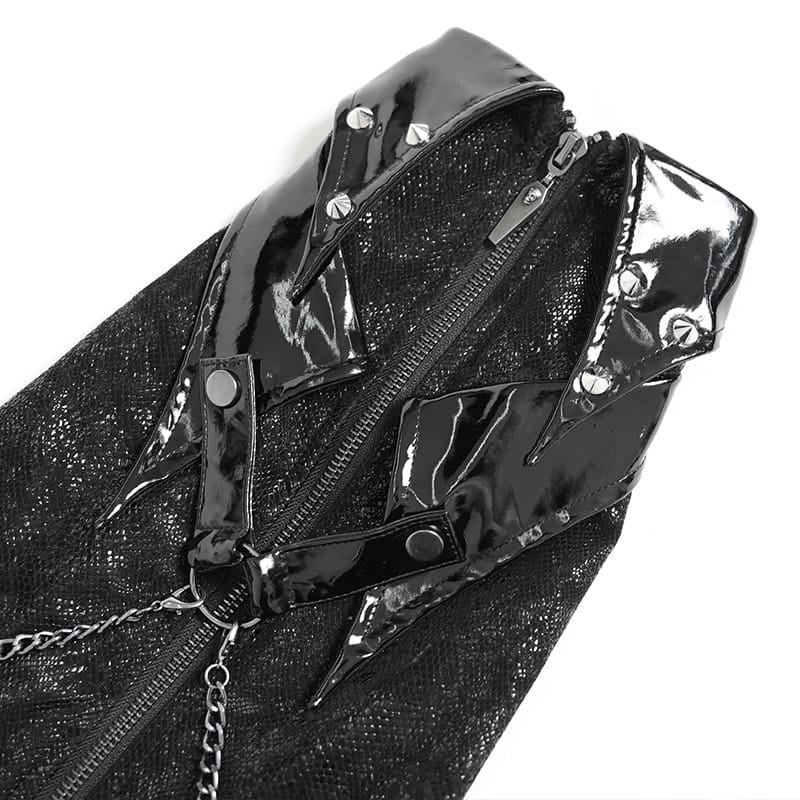DEVIL FASHION Women's Punk Studded Chained Zipper Leg Warmers