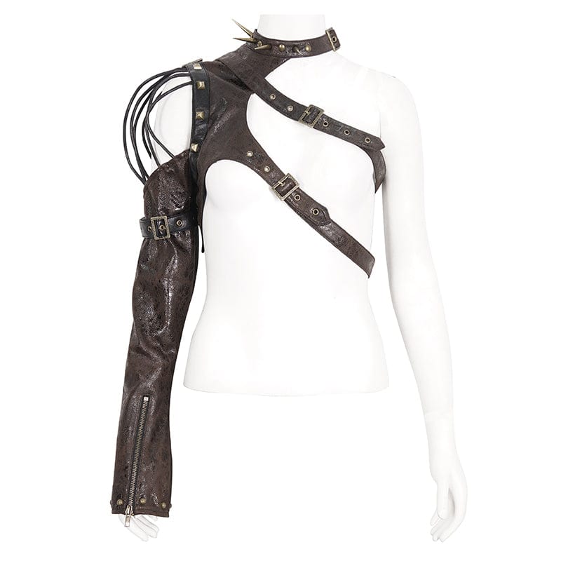 DEVIL FASHION Women's Punk Studded Faux Leather Harness Coffee