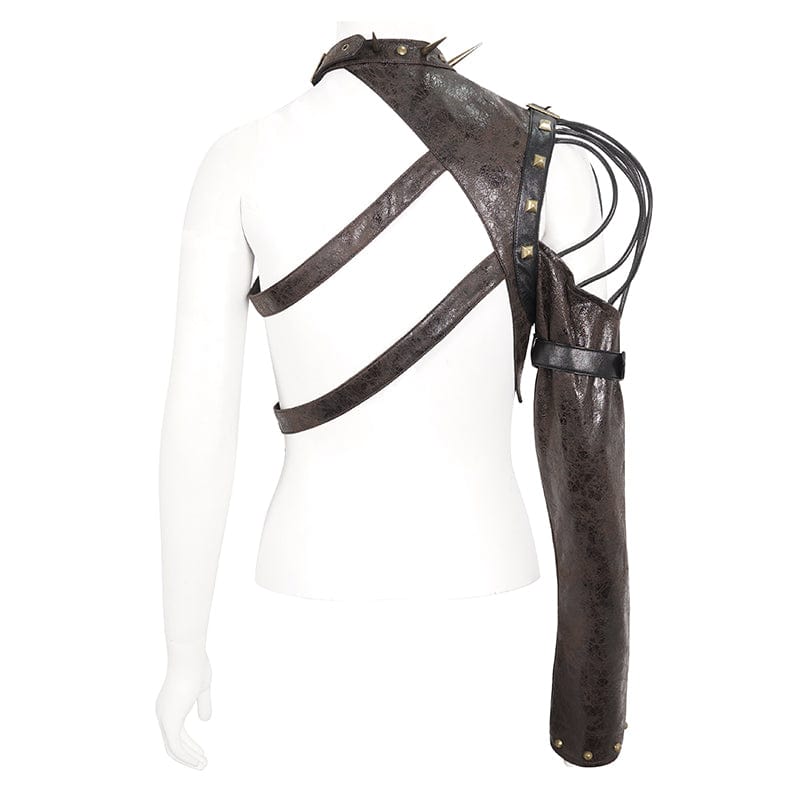 DEVIL FASHION Women's Punk Studded Faux Leather Harness Coffee