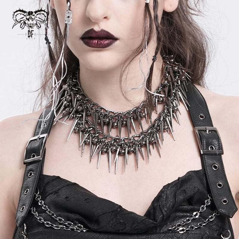 DEVIL FASHION Women's Punk Studded Layered Necklace