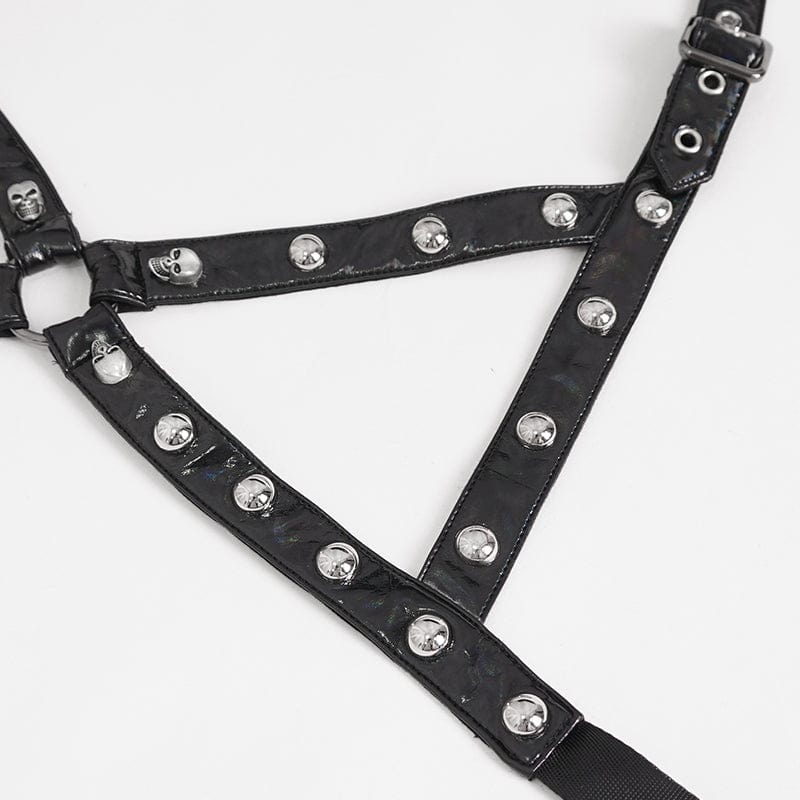 DEVIL FASHION Women's Punk Tie-dyed Strappy Long Sleeved Shirt