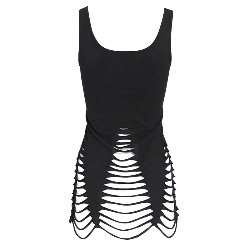 DEVIL FASHION Women's Short Ripped Detailed Punk Tank Tops