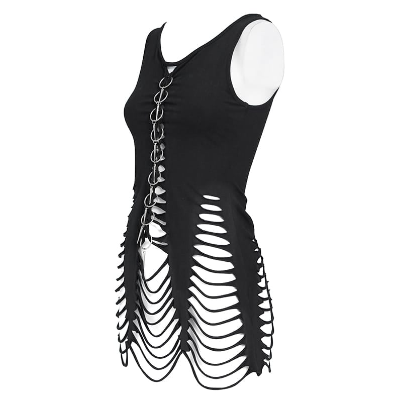 DEVIL FASHION Women's Short Ripped Detailed Punk Tank Tops