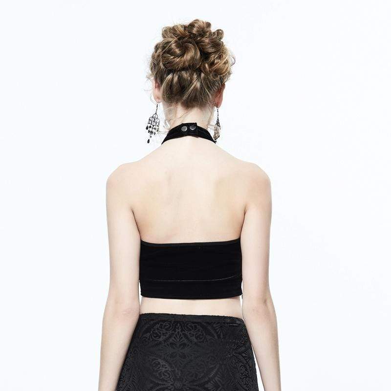 DEVIL FASHION Women's Strappy Punk Halterneck Top