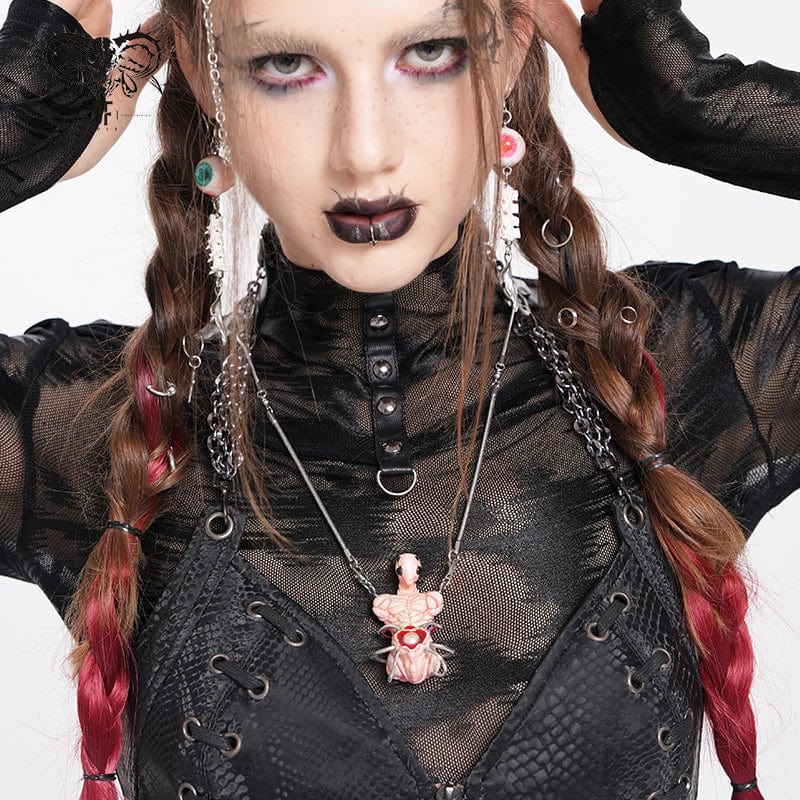 DEVIL FASHION Women's Weirdcore Alien Mechanical Elements Necklace Pink