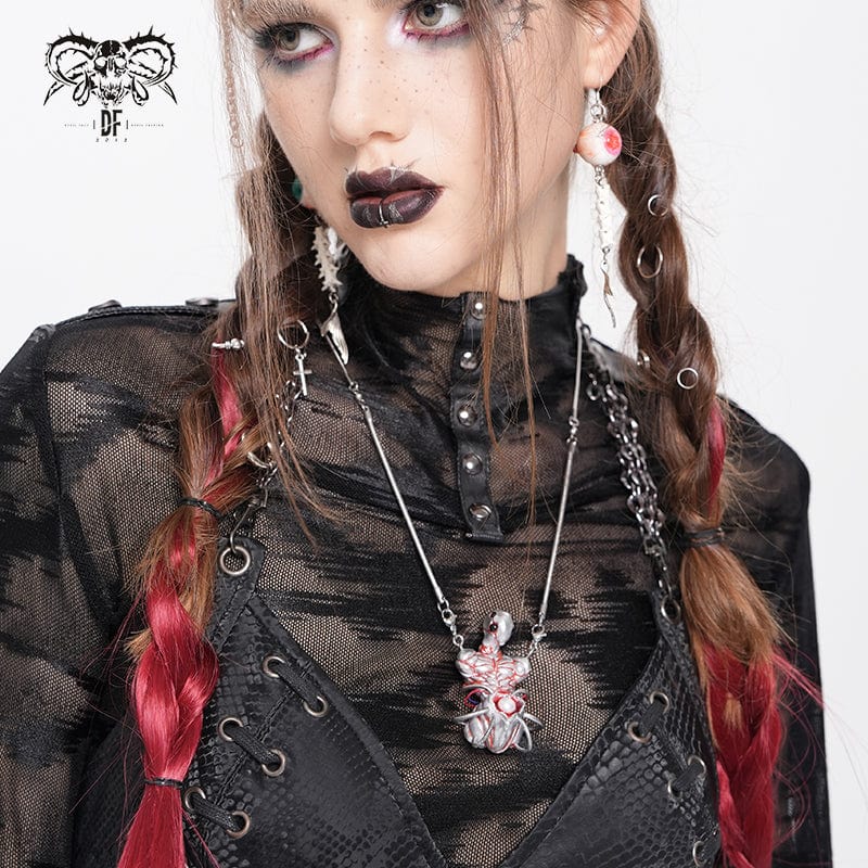 DEVIL FASHION Women's Weirdcore Alien Mechanical Elements Necklace Silver Gray
