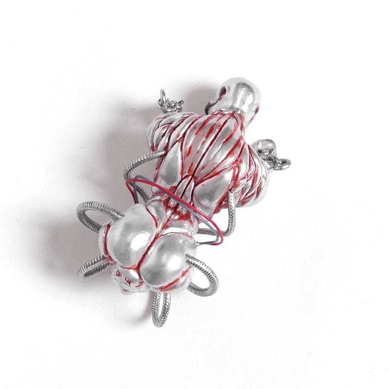 DEVIL FASHION Women's Weirdcore Alien Mechanical Elements Necklace Silver Gray