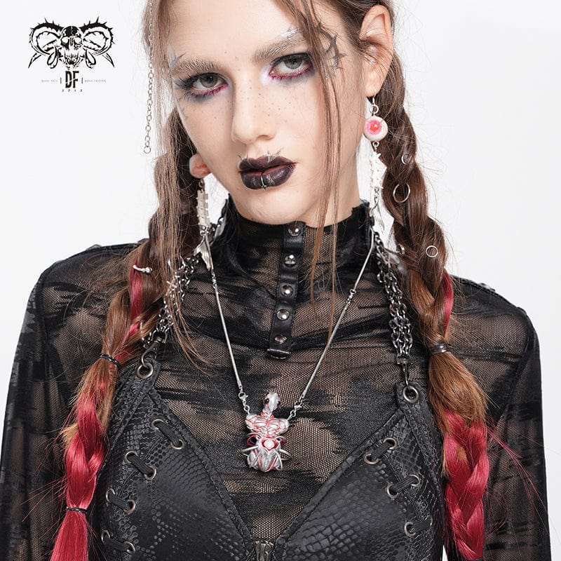 DEVIL FASHION Women's Weirdcore Alien Mechanical Elements Necklace Silver Gray