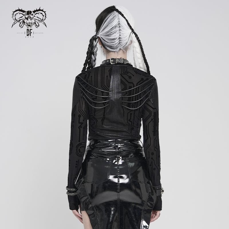 DEVILFASHION Women's Cyberpunk Circuit Board Printed Shirt