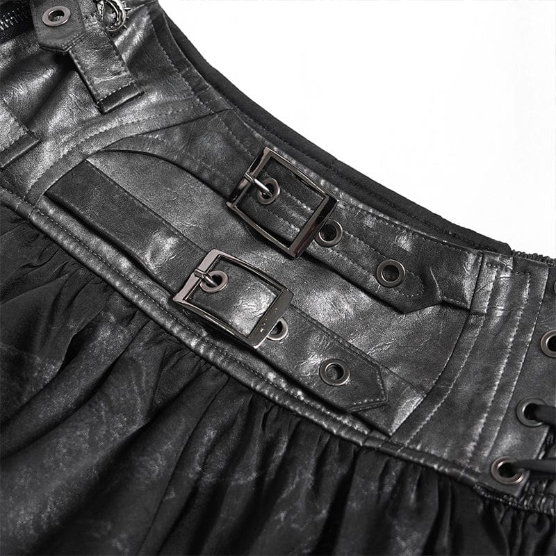 DEVILFASHION Women's Gothic Buckle-up Printed Ruffled Short Skirt
