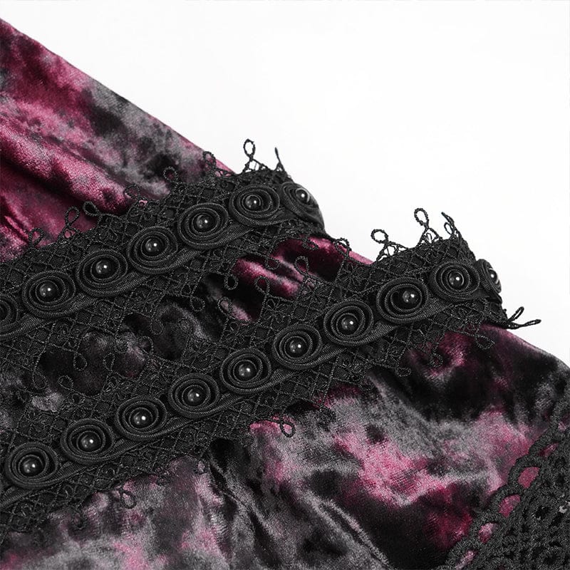 DEVILFASHION Women's Gothic Chained Tassels Layered Short Skirt Black-Red