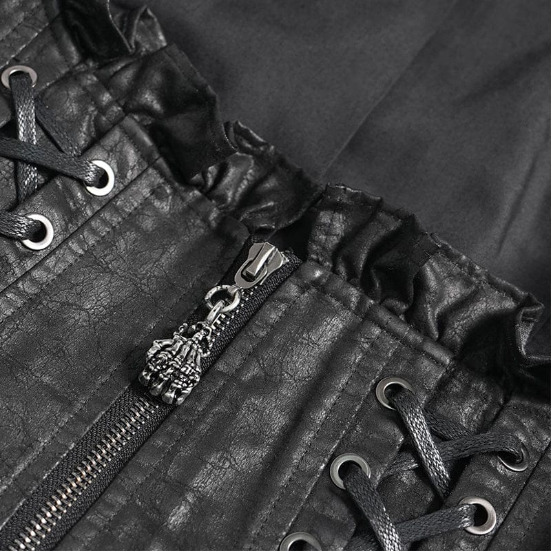 DEVILFASHION Women's Gothic Lace-up Zip Swallow-tailed Vest Black