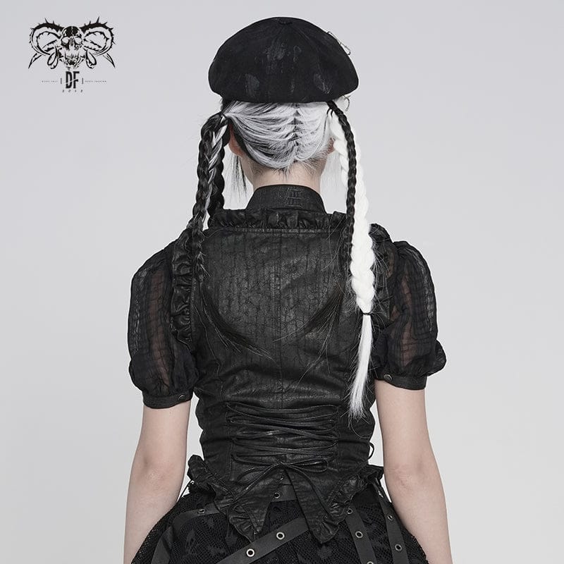 DEVILFASHION Women's Gothic Lace-up Zip Swallow-tailed Vest Black