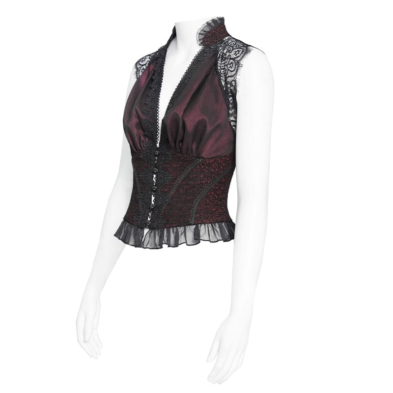 DEVILFASHION Women's Gothic Plunging Cutout Sleeveless Vest