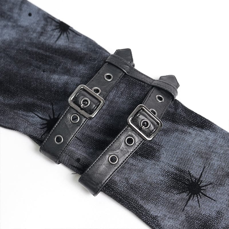 DEVILFASHION Women's Punk Asymmetric Cutout Printed Long Sleeved Shirt