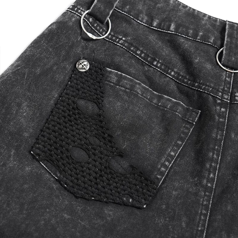 DEVILFASHION Women's Punk Eyelets Layered Ripped Pants