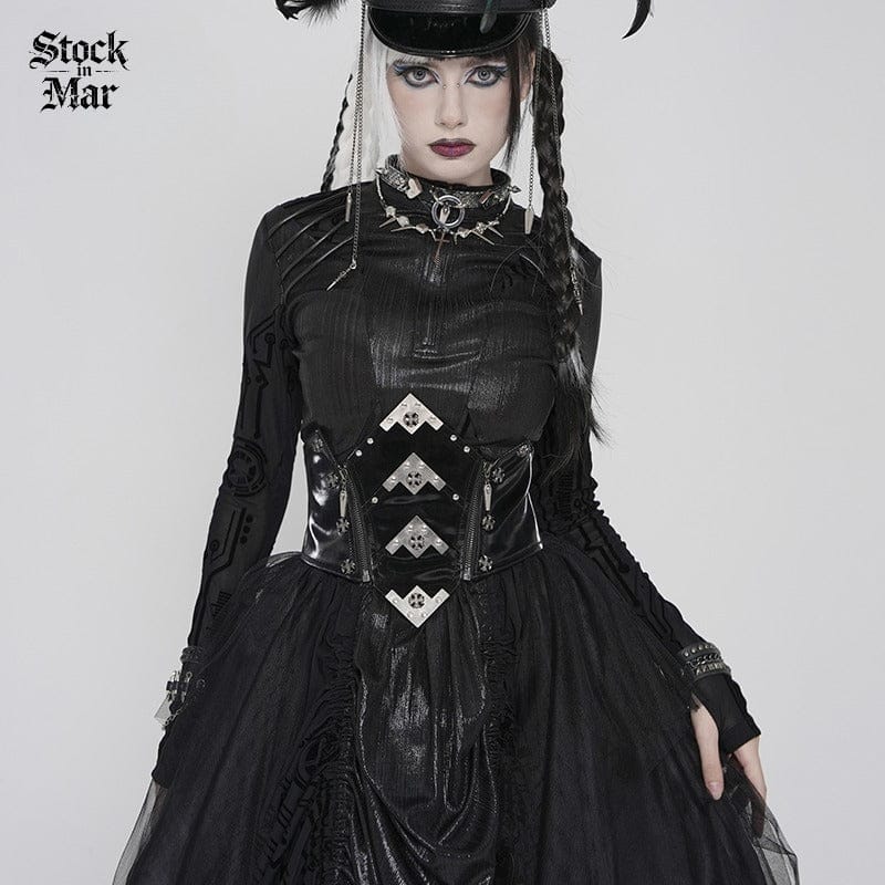 DEVILFASHION Women's Punk Irregular Cross Skull Zip Underbust Corset