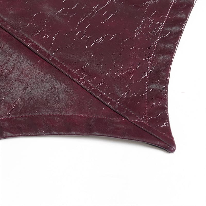 DEVILFASHION Women's Punk Irregular Eyelets & Rings Turn-down Collar Jacket Black-Red