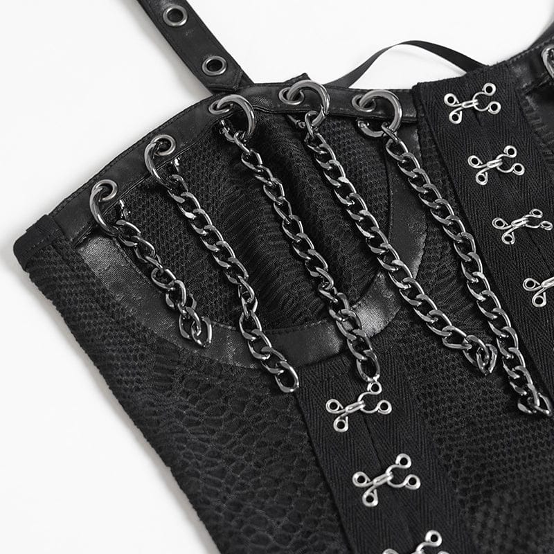 DEVILFASHION Women's Punk Lace-up Strappy Chained Bustier