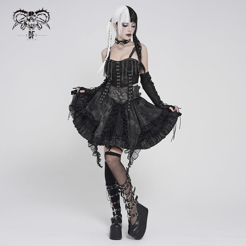 DEVILFASHION Women's Punk Lace-up Strappy Chained Bustier