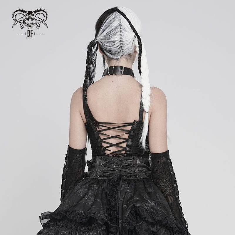 DEVILFASHION Women's Punk Lace-up Strappy Chained Bustier