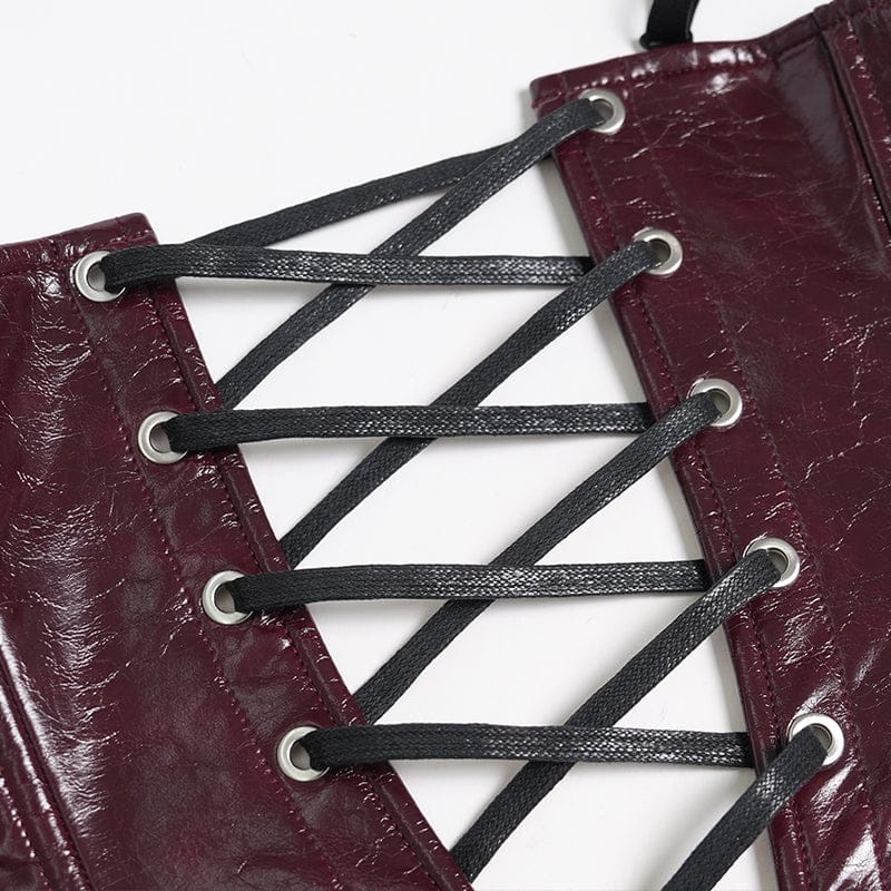 DEVILFASHION Women's Punk Studded Zip Lace-up Overbust Corset Red