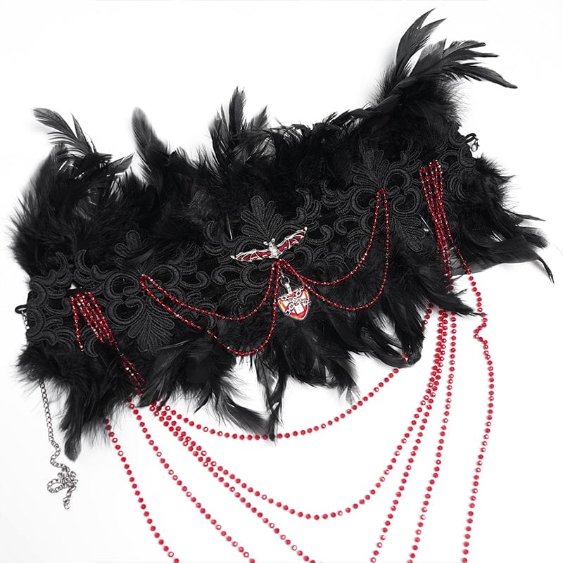 EVA LADY Women's Custom-made Gothic Lace-up Feather Slip Gown with Neckpiece & Sleeves