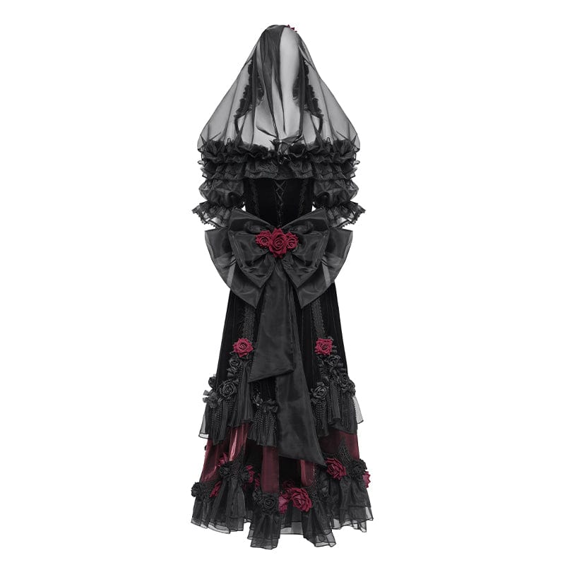 EVA LADY Women's Custom-made Gothic Rose Bowknot Beaded Slip Gown with Hood