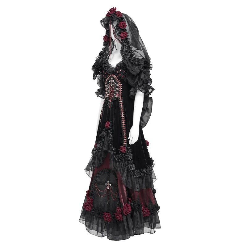 EVA LADY Women's Custom-made Gothic Rose Bowknot Beaded Slip Gown with Hood
