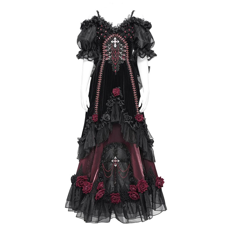 EVA LADY Women's Custom-made Gothic Rose Bowknot Beaded Slip Gown with Hood