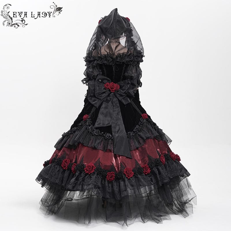 EVA LADY Women's Custom-made Gothic Rose Bowknot Beaded Slip Gown with Hood