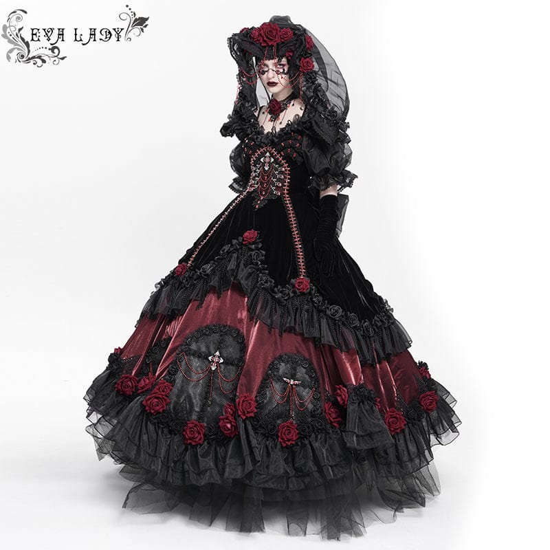 EVA LADY Women's Custom-made Gothic Rose Bowknot Beaded Slip Gown with Hood