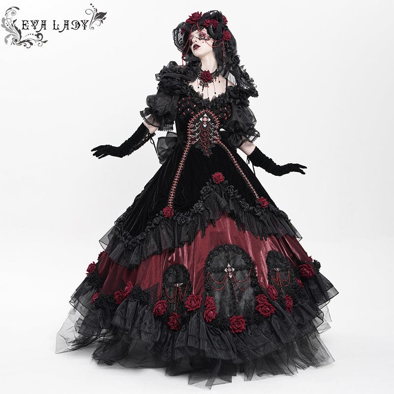 EVA LADY Women's Custom-made Gothic Rose Bowknot Beaded Slip Gown with Hood