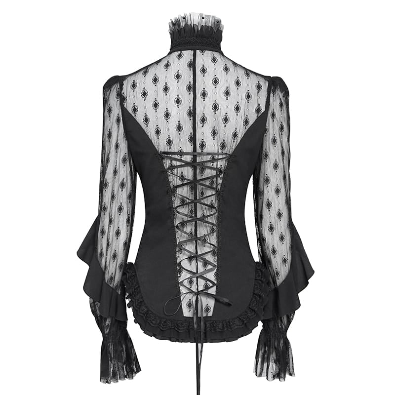 EVA LADY Women's Goth Floral Lace Sheer Shirt