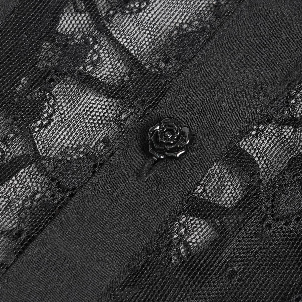 EVA LADY Women's Goth Floral Lace Sheer Shirt