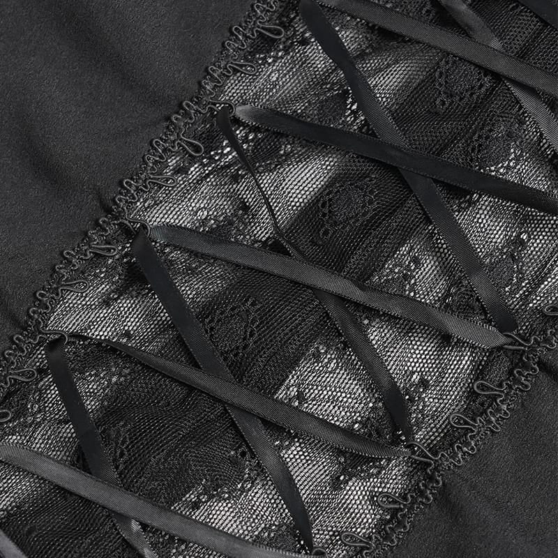 EVA LADY Women's Goth Floral Lace Sheer Shirt