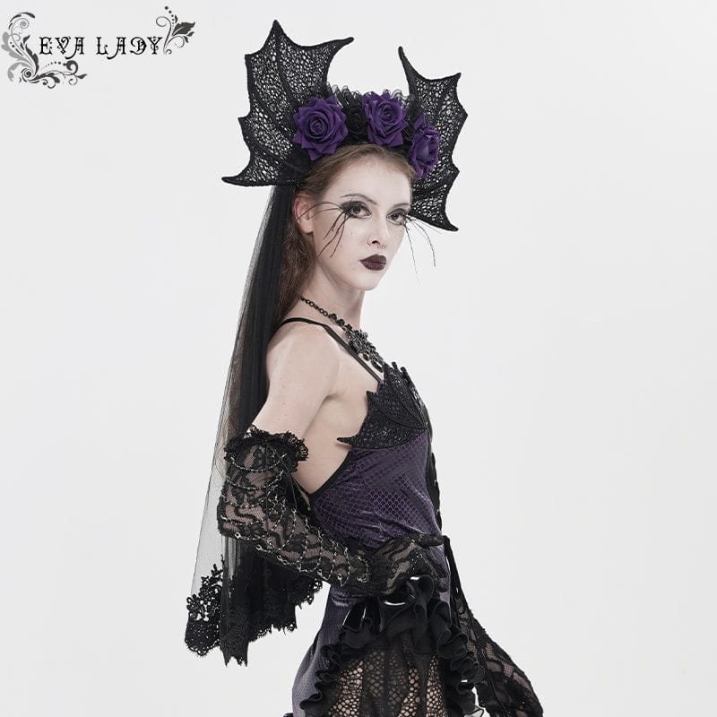 EVA LADY Women's Gothic Bat Wing Rose Mesh Headwear