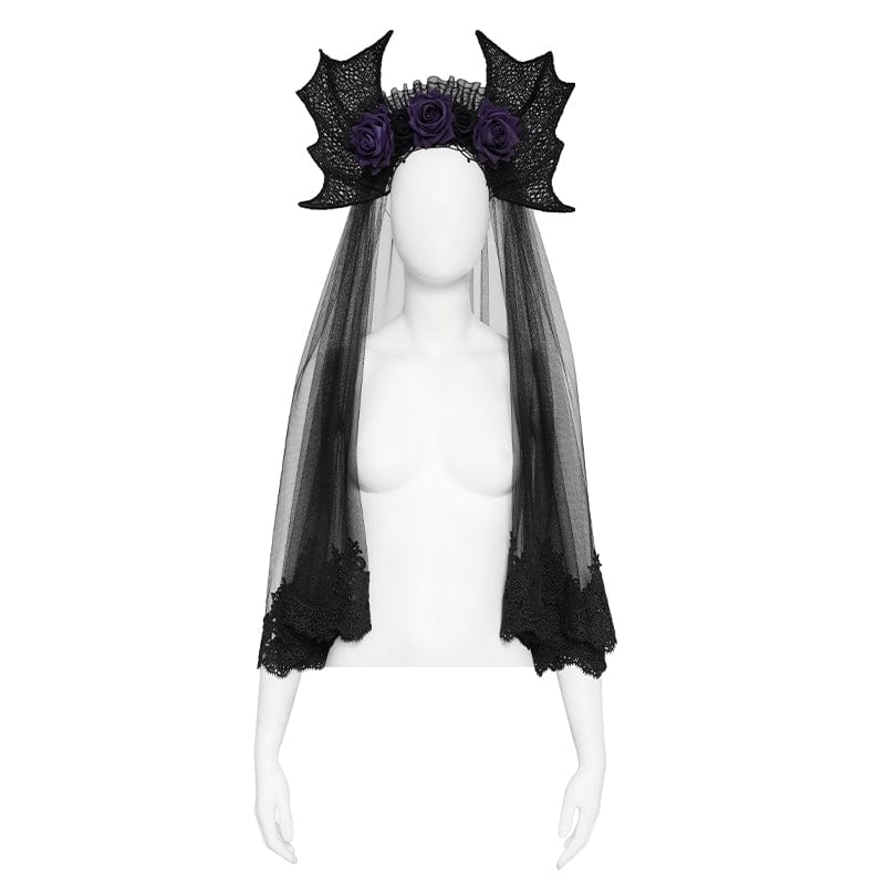 EVA LADY Women's Gothic Bat Wing Rose Mesh Headwear