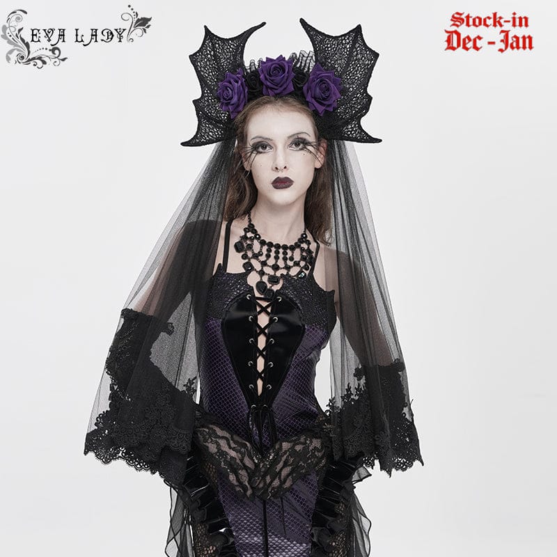 EVA LADY Women's Gothic Bat Wing Rose Mesh Headwear