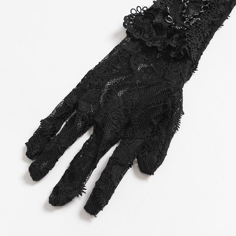EVA LADY Women's Gothic Beaded Floral Lace Long Gloves