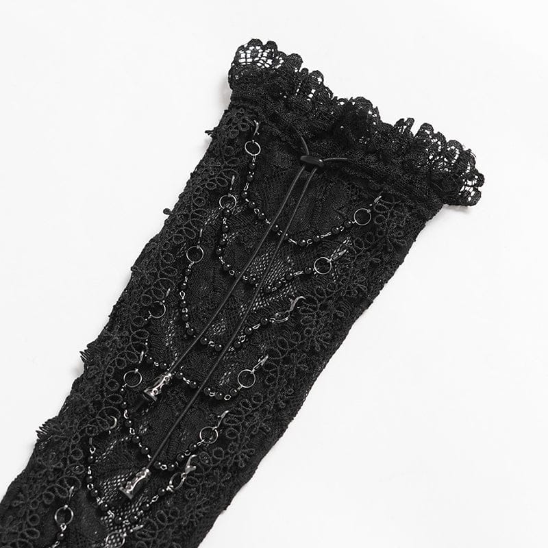 EVA LADY Women's Gothic Beaded Floral Lace Long Gloves