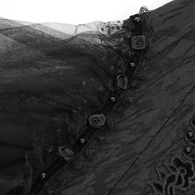 EVA LADY Women's Gothic Beaded Mesh Splice Lace-up Underbust Corset