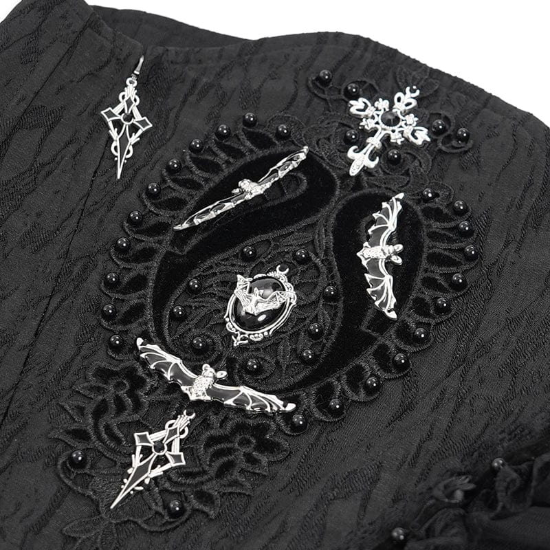 EVA LADY Women's Gothic Beaded Mesh Splice Lace-up Underbust Corset