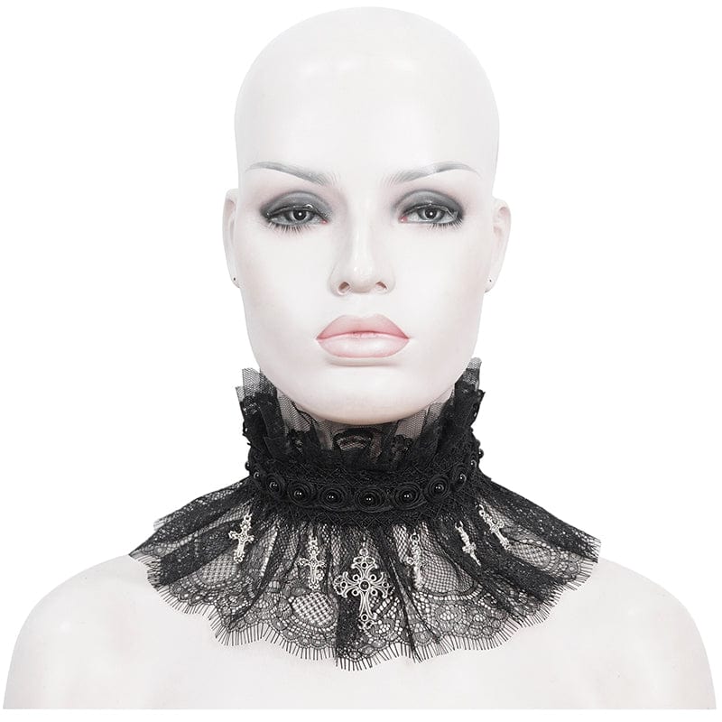 EVA LADY Women's Gothic Beaded Ruffled Lace Neckwear