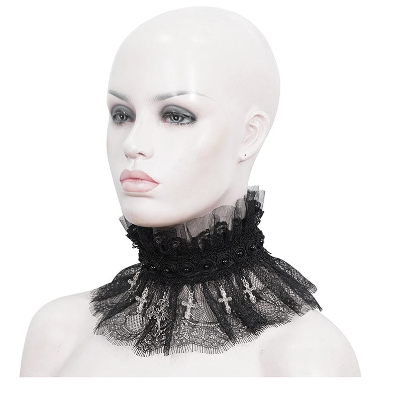 EVA LADY Women's Gothic Beaded Ruffled Lace Neckwear