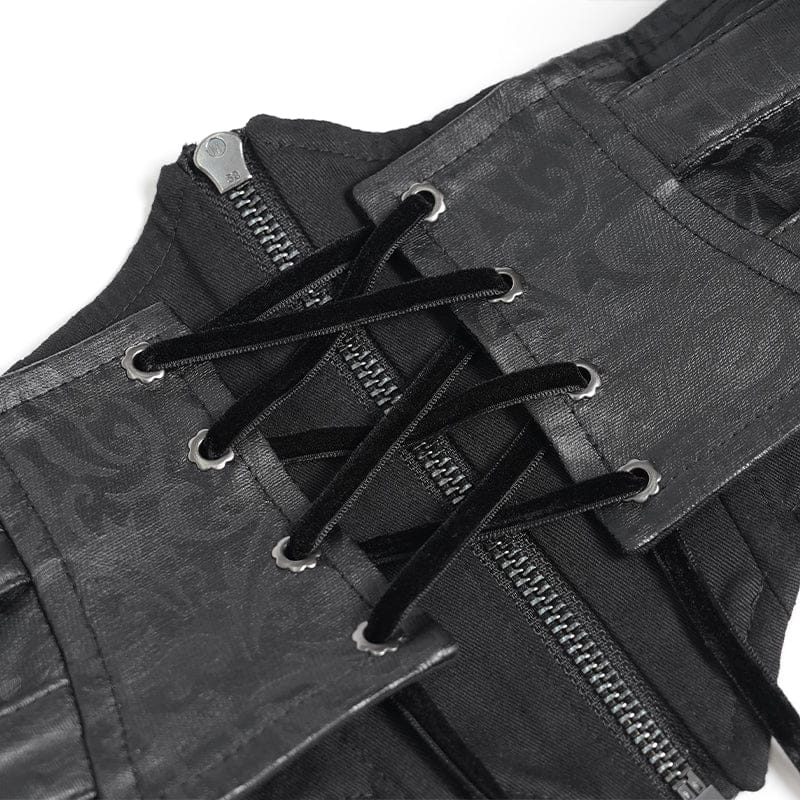 EVA LADY Women's Gothic Crochet Lace-up Zip Girdle